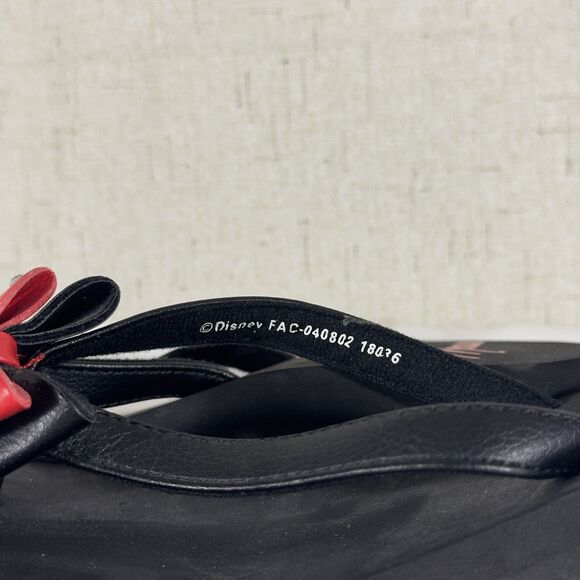 Disney Minnie Mouse Platform Flip Flops Sandals Women’s Size 8 Black Red Bow - Picture 8 of 11